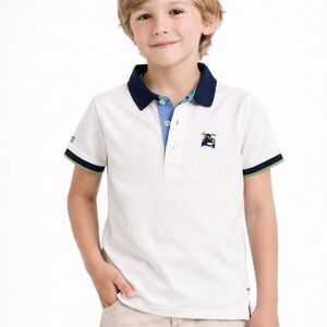 Mayoral White Polo with Navy and Blue Accents